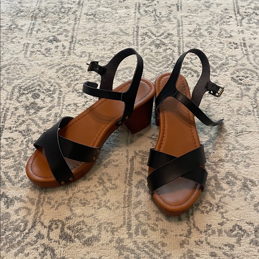 Chic Black Leather Wedge Sandals